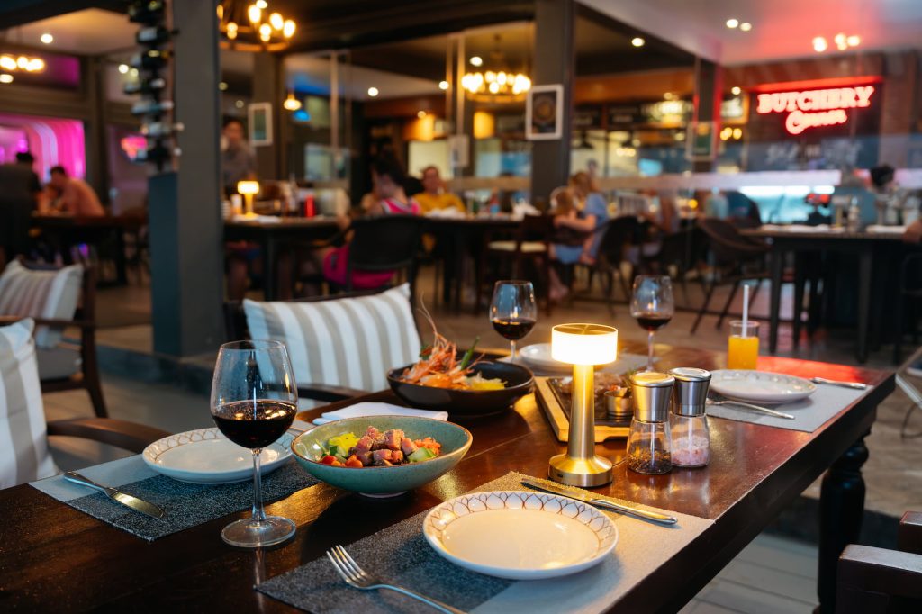 Restaurant Table With Lamp And Food