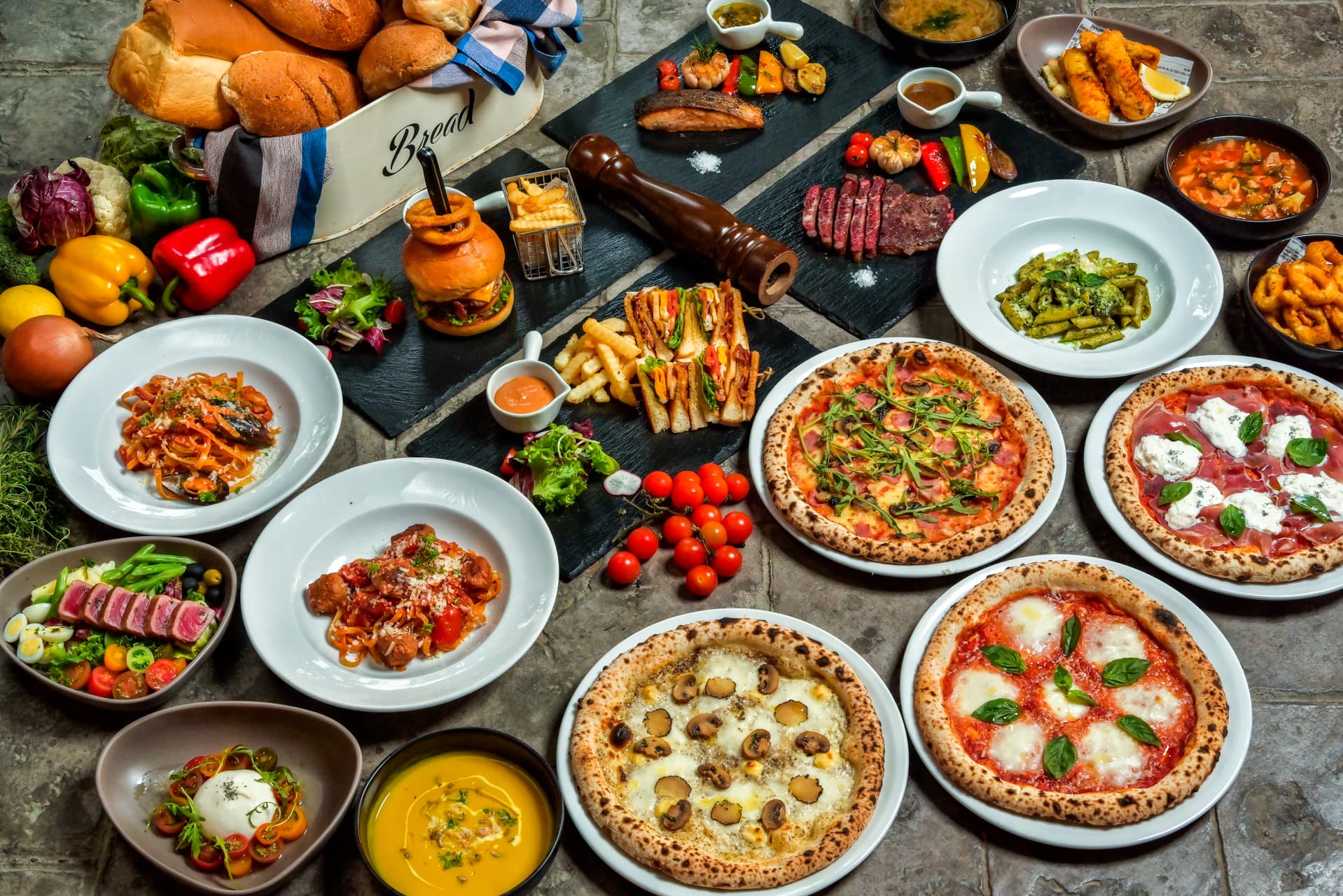 A top view of Ciao Pizza & Grill&rsquo;s pizzas and Italian menu