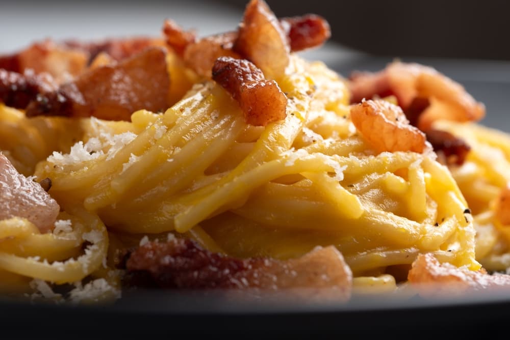 Close up of Pasta Carbonara - a famous Italian food